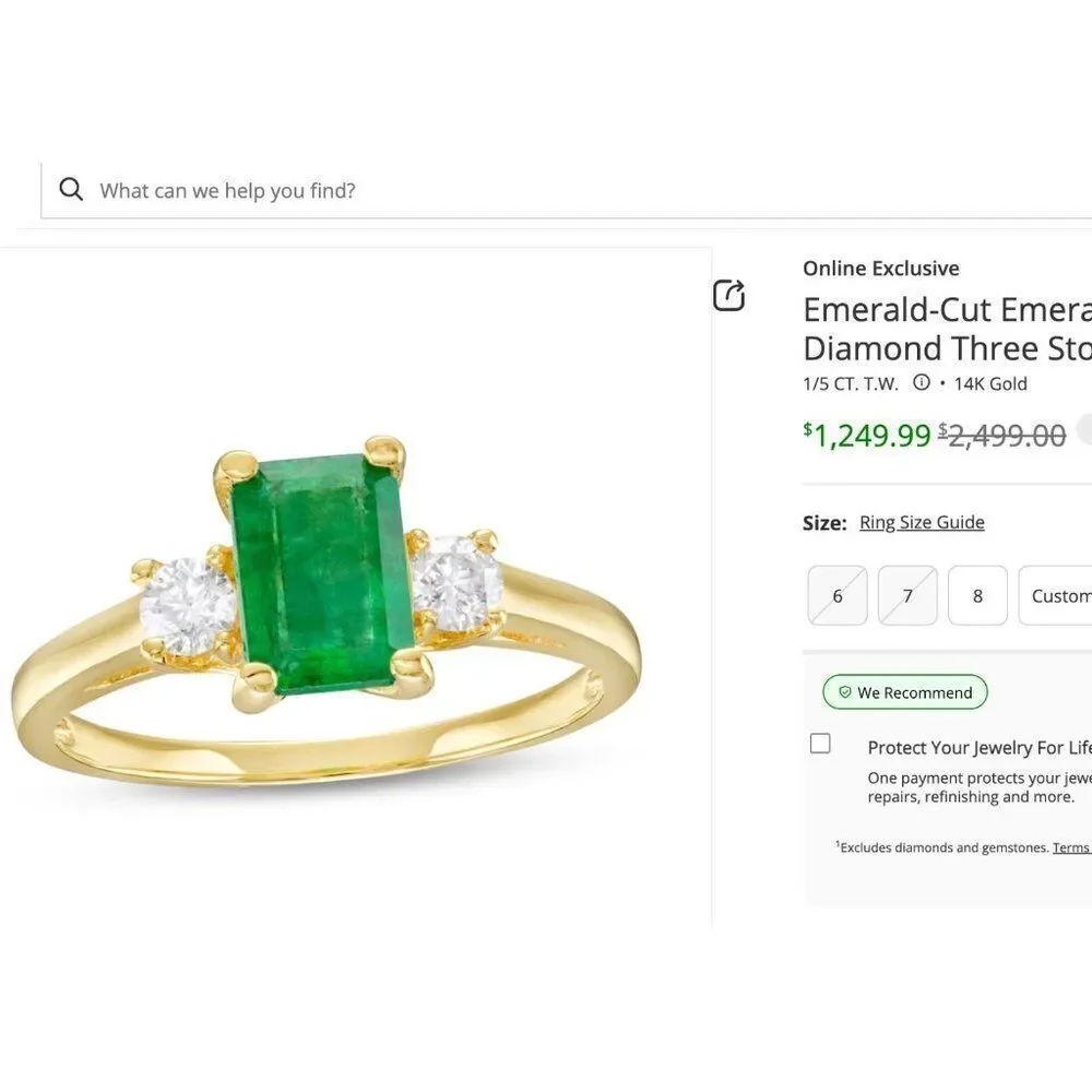 ESTATE- 10K Gold- Natural Emerald & Diamond Ring- Three Stone 1/4ct-Size 8 -2.2g